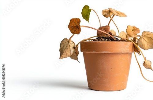 Isolation of a dried plant in a pot against a white background photo