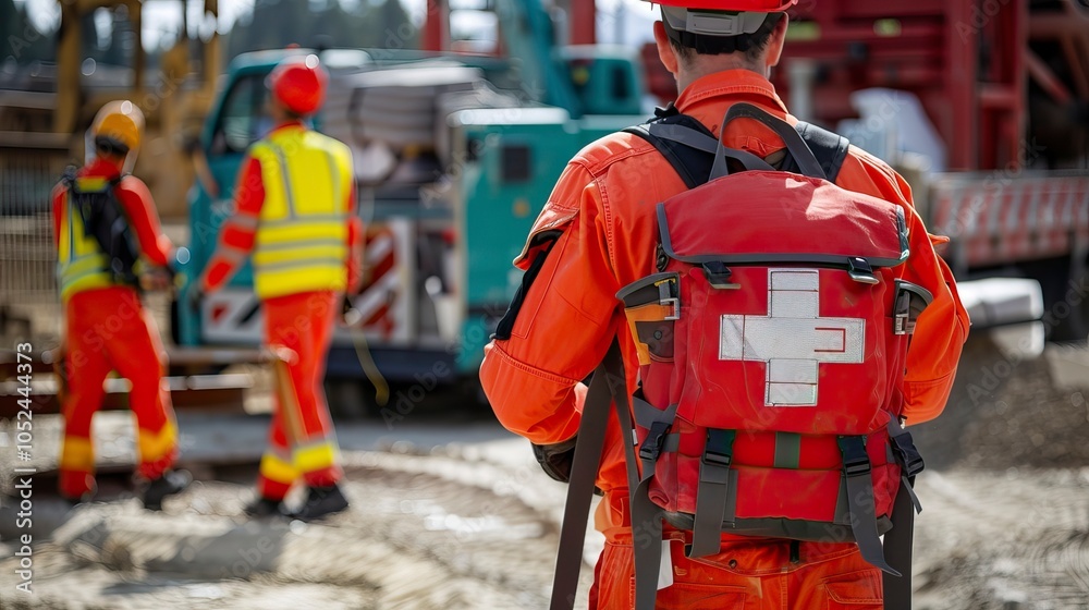 Obraz premium Emergency Medical First aid kit bags of first aid team service for an accident in work of worker, injury recovery, recovery