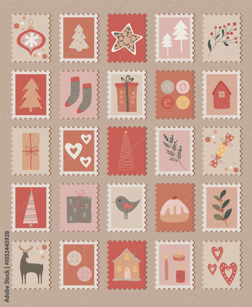 set of cute christmas stamps, hygge style set of cute christmas stamps, hygge style