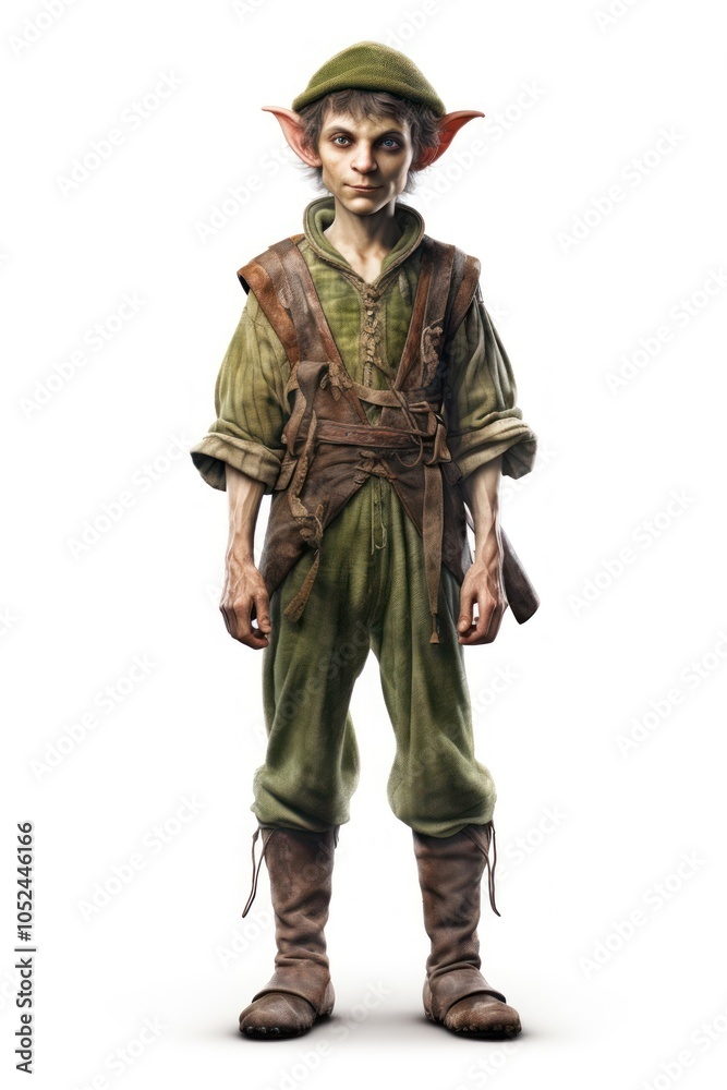 Fototapeta premium Elf costume white background portrait.