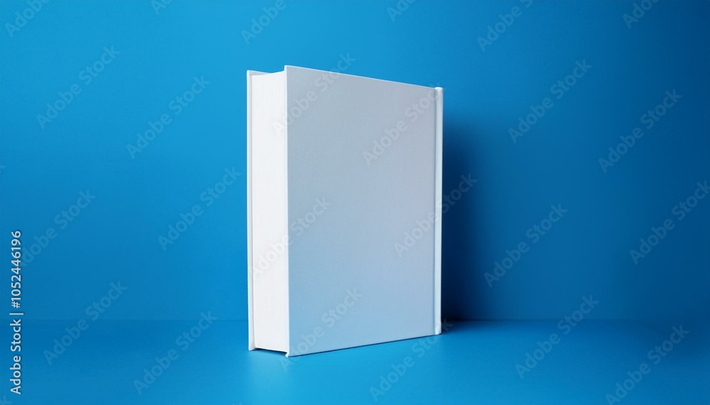 Fototapeta premium Blank white hardcover book mockup on blue background. 3D Rendering