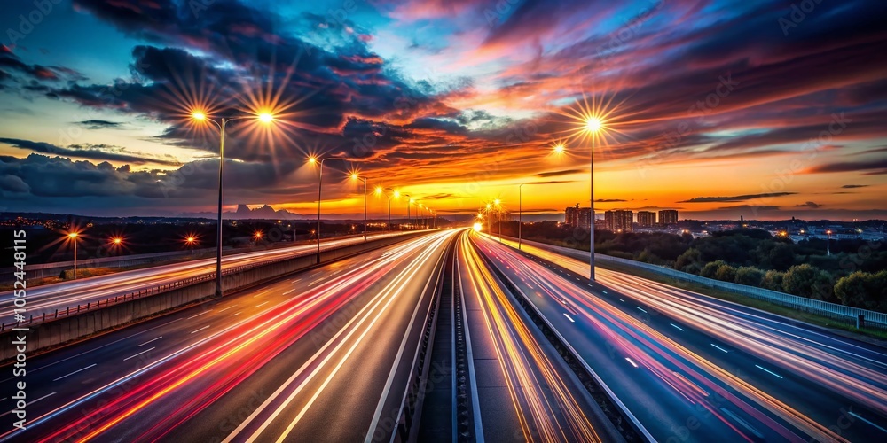 Night Highway Motion: Double Exposure of Speeding Cars at Dusk for Stunning Abstract Landscapes