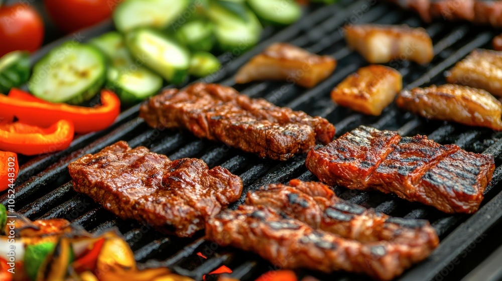 Grilled Meats and Vegetables on BBQ Grill Grilled Meats and Vegetables on BBQ Grill