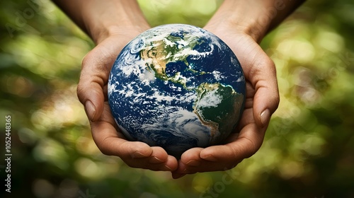 Hands Gently Holding the Earth   A Symbol of Humanity s Responsibility to Protect and Nurture Our Planet photo