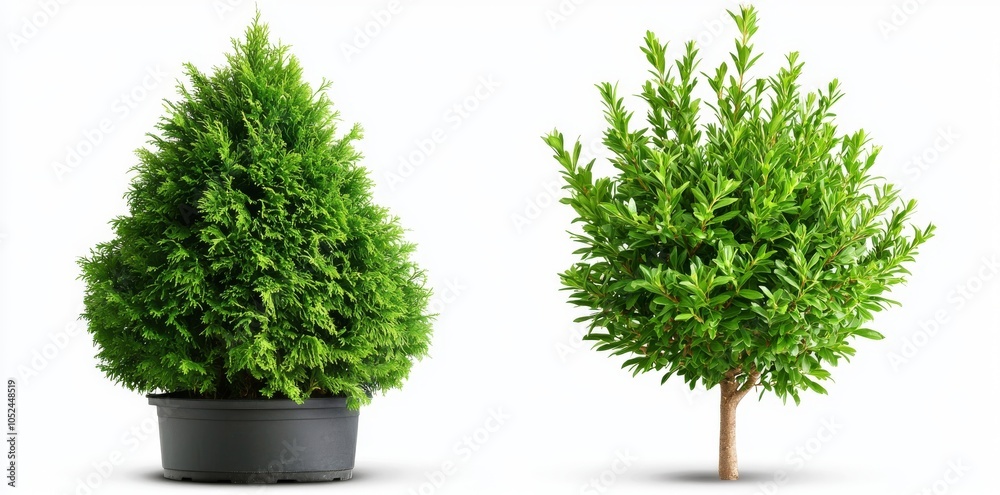 Fototapeta premium Isolated shrub bushes in two variations, best for landscape design and post-production renderings.