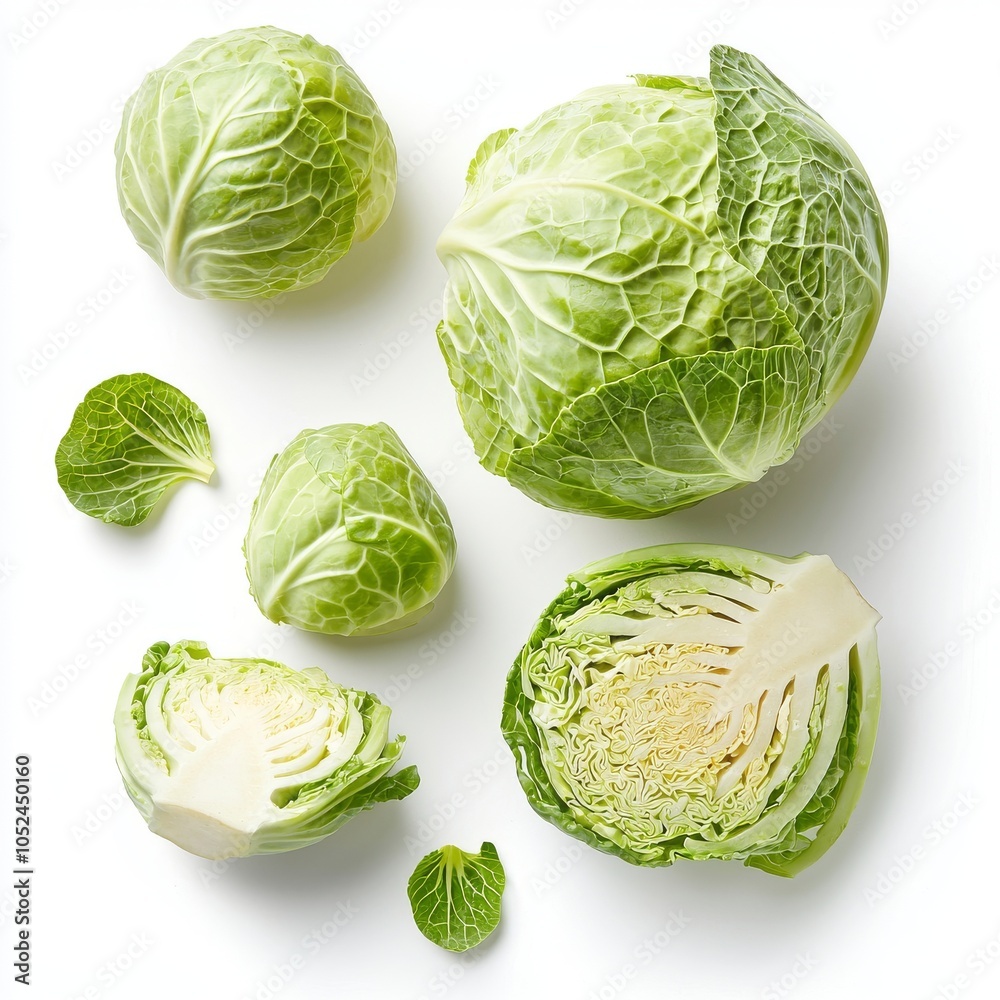 Fototapeta premium White background with a green cabbage isolated on it.