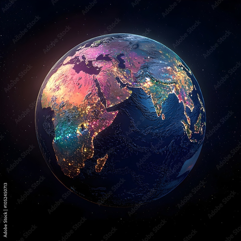 Fototapeta premium Vibrant and Diverse Glowing Planet Earth Concept Showcasing Global Cultures and Ecosystems