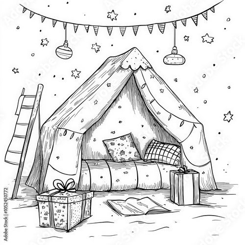 A cozy blanket fort decorat...