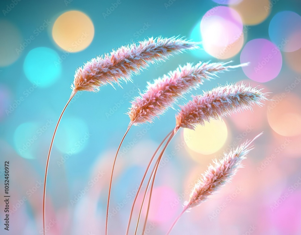 Obraz premium Sunrise shot of frozen grass. Nature background.