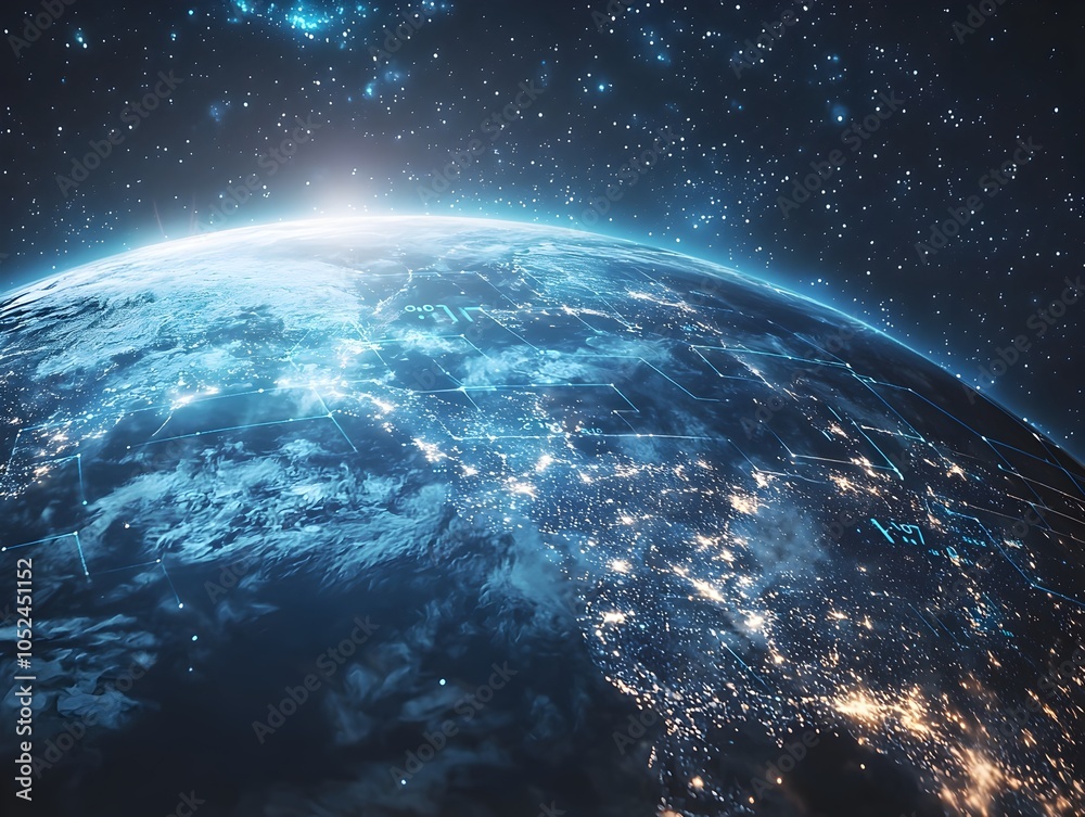 Obraz premium Futuristic View of Earth with Advanced Climate Monitoring Technology