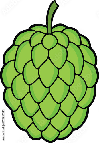 Illustration of custard-apple with green leaf, Vector illustration of custard-apple clustered together with a green leaf, showcasing a simple, minimalistic design. 