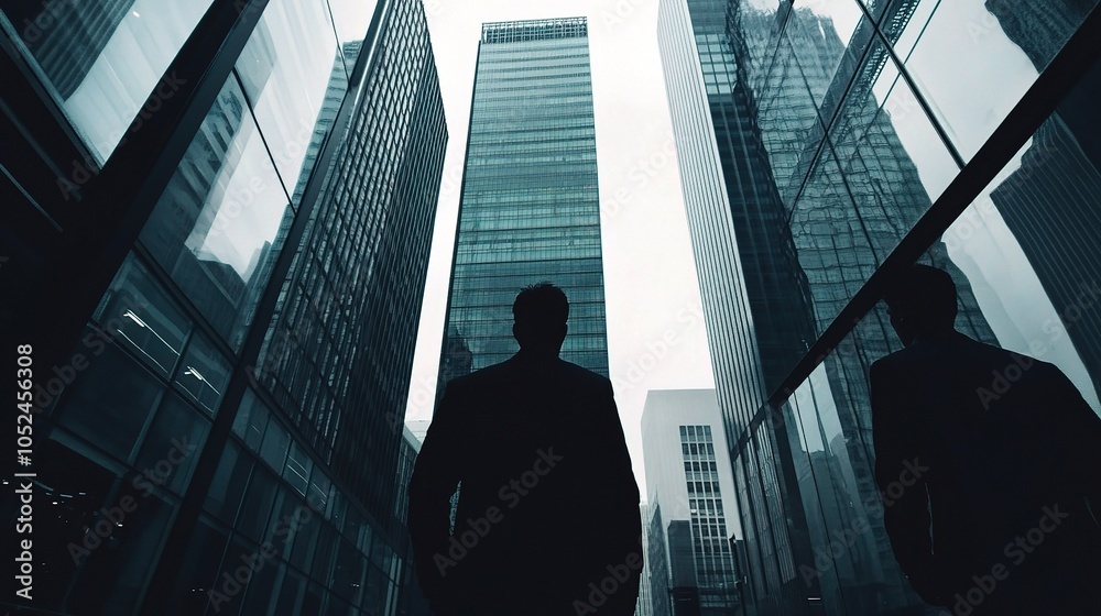 Fototapeta premium Silhouette of Businessman Among Skyscrapers