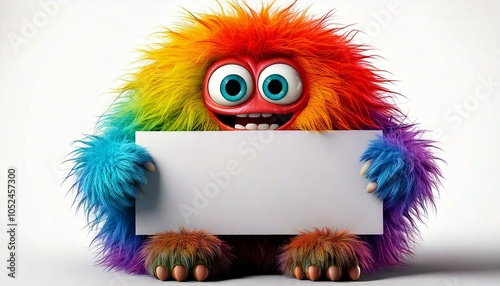 Fluffy Monster Holding A White Empty  Board - generative ai, üretken yapay zeka,