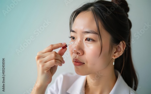 Close-up of a woman putting eye drops 