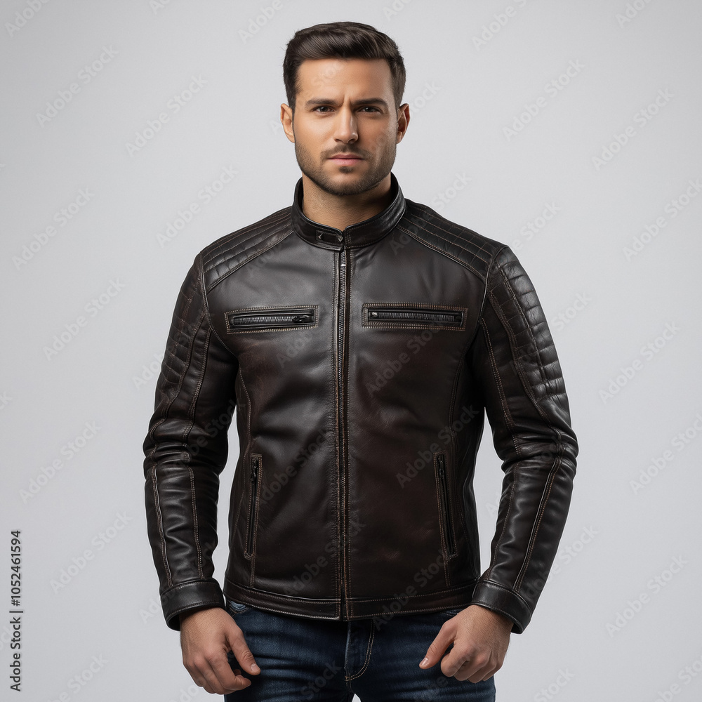 Obraz premium Man In Leather Jacket Isolated