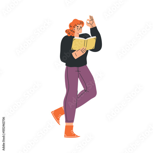 Woman with Book and Interesting Literature Enjoy Hobby Vector Illustration