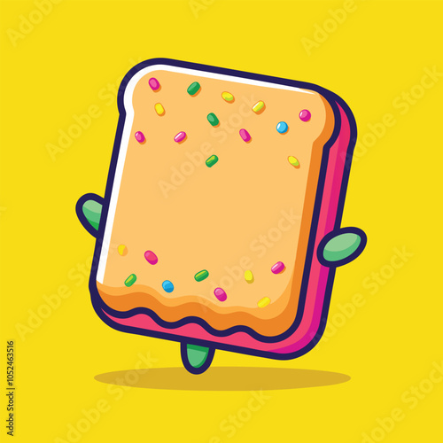 Cute cartoon bread with sprinkles smiling.