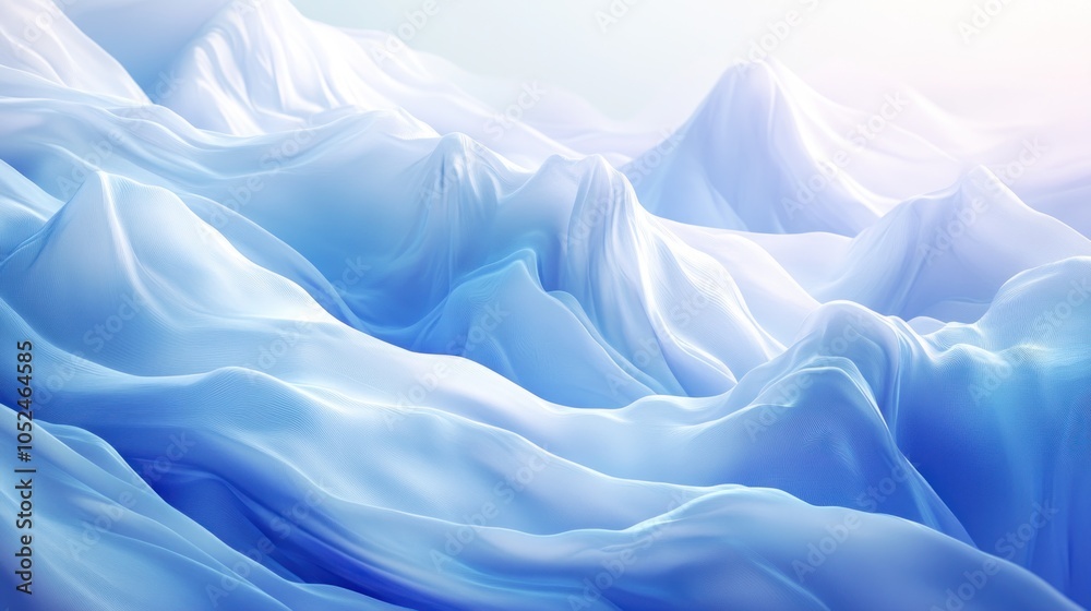 Fototapeta premium Abstract blue and white fabric waves resembling mountains.