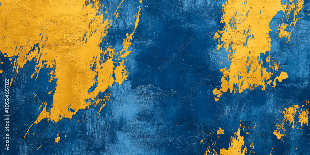 Abstract concrete wall background painted in a blend of vibrant blue and gold, showcasing bold brush strokes that create a striking and artistic visual Abstract concrete wall background painted in a blend of vibrant blue and gold, showcasing bold brush strokes that create a striking and artistic visual