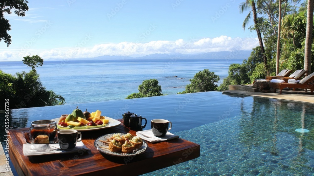 Obraz premium Serene Ocean View with Breakfast by Infinity Pool
