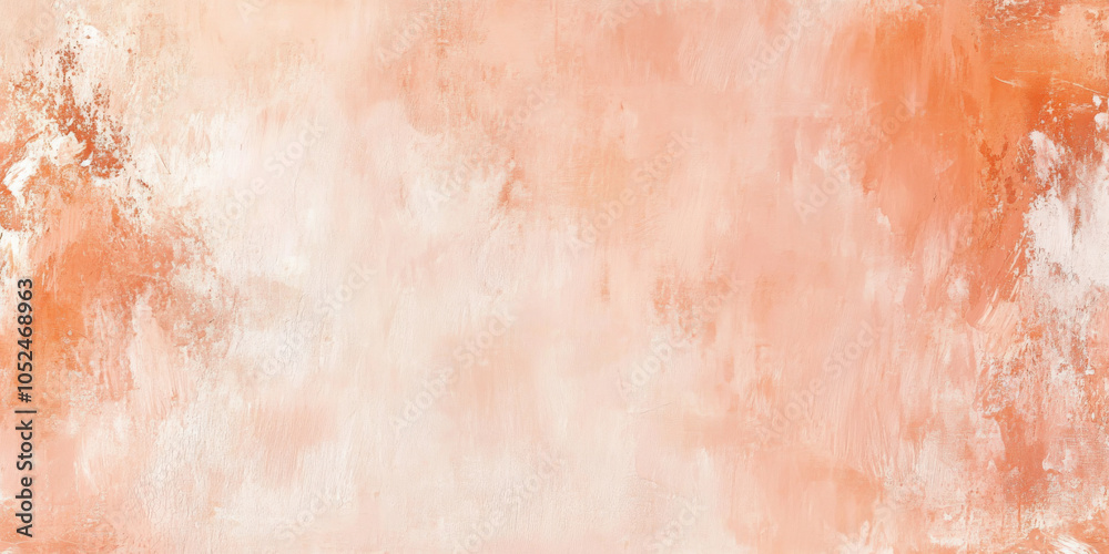 Fototapeta premium Background of a warm peach-painted concrete wall, featuring soft brush strokes and a textured surface, evoking a welcoming and cozy atmosphere