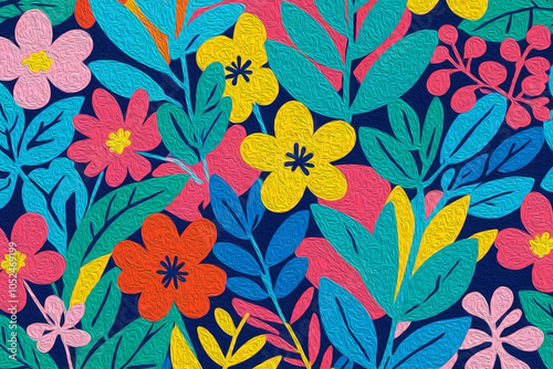 Botanical pattern for printing on wall decorations, covers. Artistic brush strokes. Oil painting