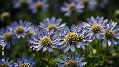 Abstract image of Starflower Scabiosa flowers.