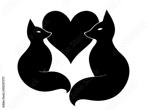 Valentine cute animal couple black cat with heart