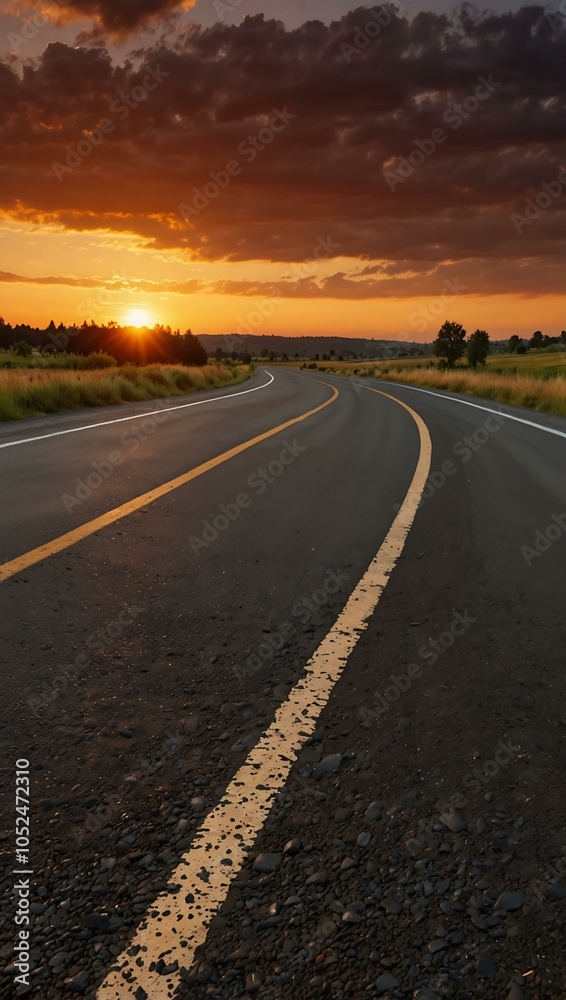 Asphalt road at sunset. Asphalt road at sunset.
