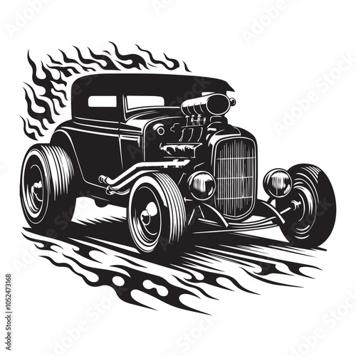 Classic Hot Rod Car silhouette  vector black color white background 