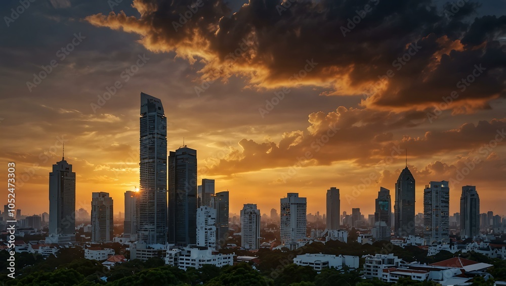Fototapeta premium Bangkok city view at sunset, creating a relaxing atmosphere.