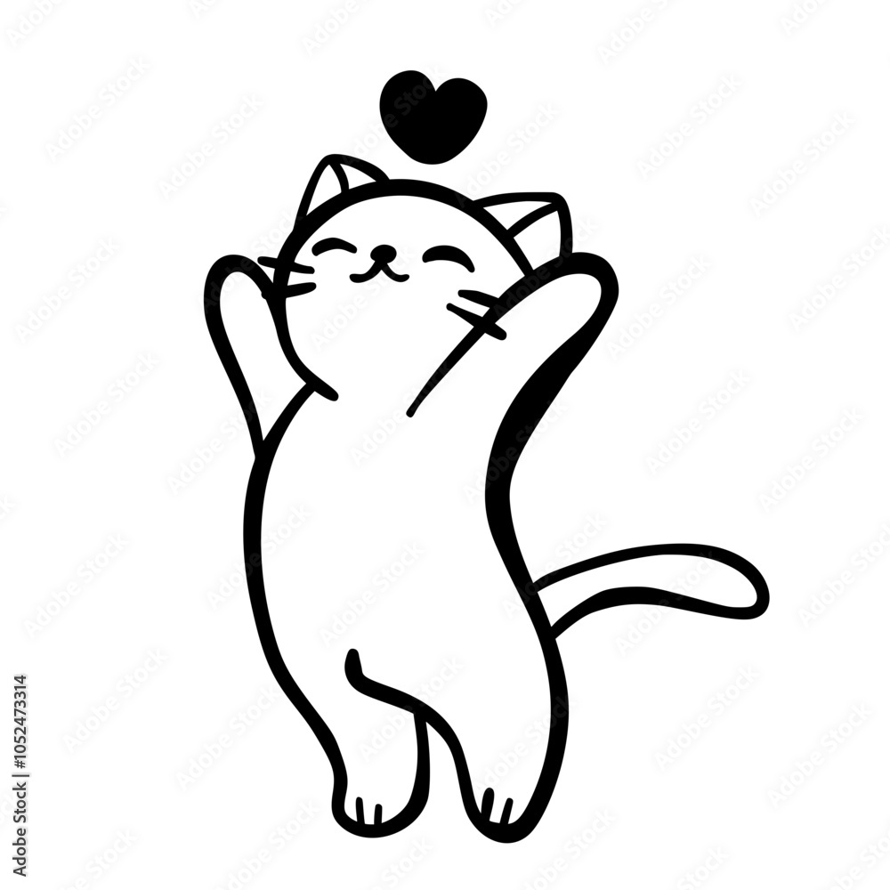 Fototapeta premium Minimalist Cute Cat Graphic with Hearts