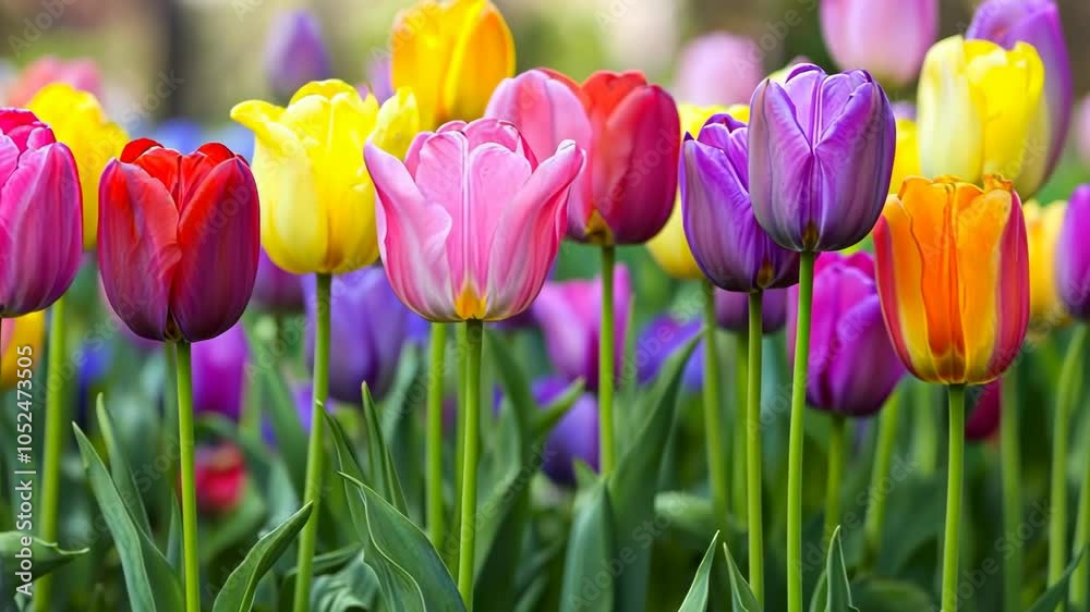Colorful tulips bloom in a garden, showcasing a vibrant mix of colors Colorful tulips bloom in a garden, showcasing a vibrant mix of colors