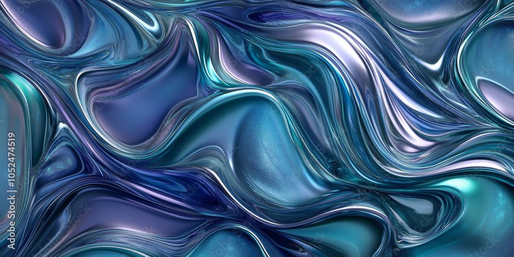 Elegant flowing background with a shiny metallic finish, reflecting vibrant shades of cobalt blue, soft lavender, and mint green, perfect for sophisticated design projects Elegant flowing background with a shiny metallic finish, reflecting vibrant shades of cobalt blue, soft lavender, and mint green, perfect for sophisticated design projects