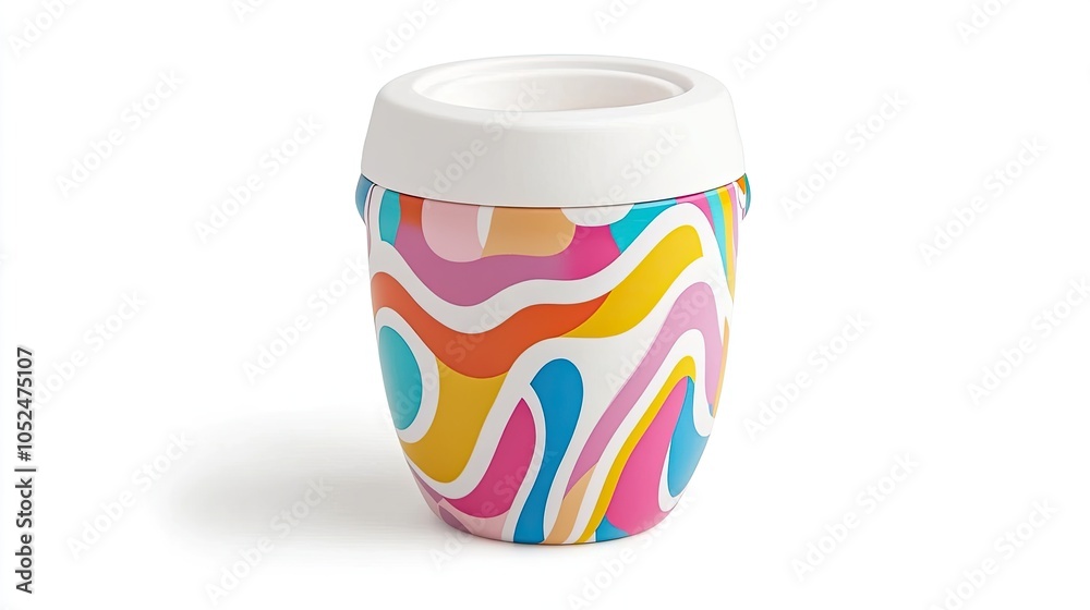 Plastic sippy cup with a colorful design, isolated on a white background. Highlights child-friendly functionality and safety. Plastic sippy cup with a colorful design, isolated on a white background. Highlights child-friendly functionality and safety.
