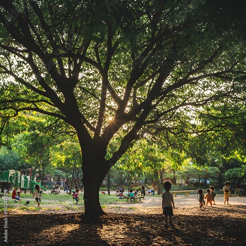 Shaded Playground Sanctuary A Tree s Embrace Nurtures Childhood Wonder photo