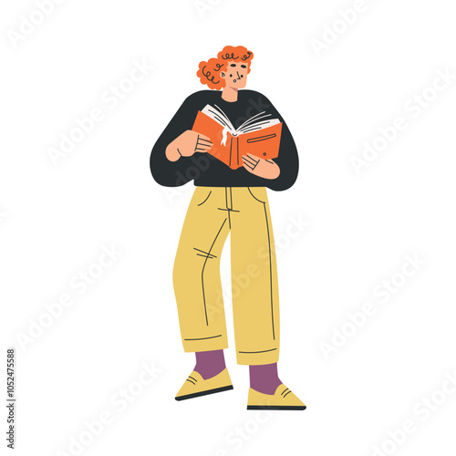 Woman with Book and Interesting Literature Enjoy Hobby Vector Illustration