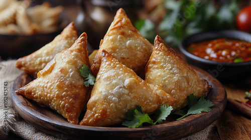 Close-up of Crispy Samosa with Tamarind Chutney