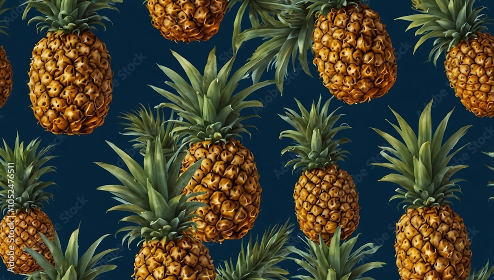 Bright pineapple pattern on a blue background, minimal style. Bright pineapple pattern on a blue background, minimal style.
