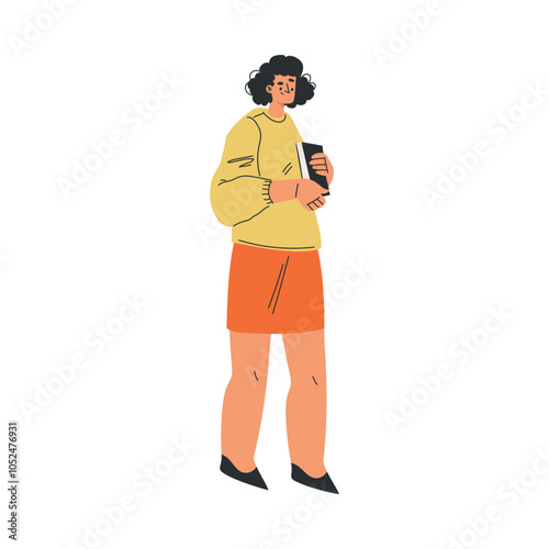 Woman with Book and Interesting Literature Enjoy Hobby Vector Illustration