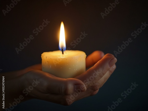 Burning candle in hand