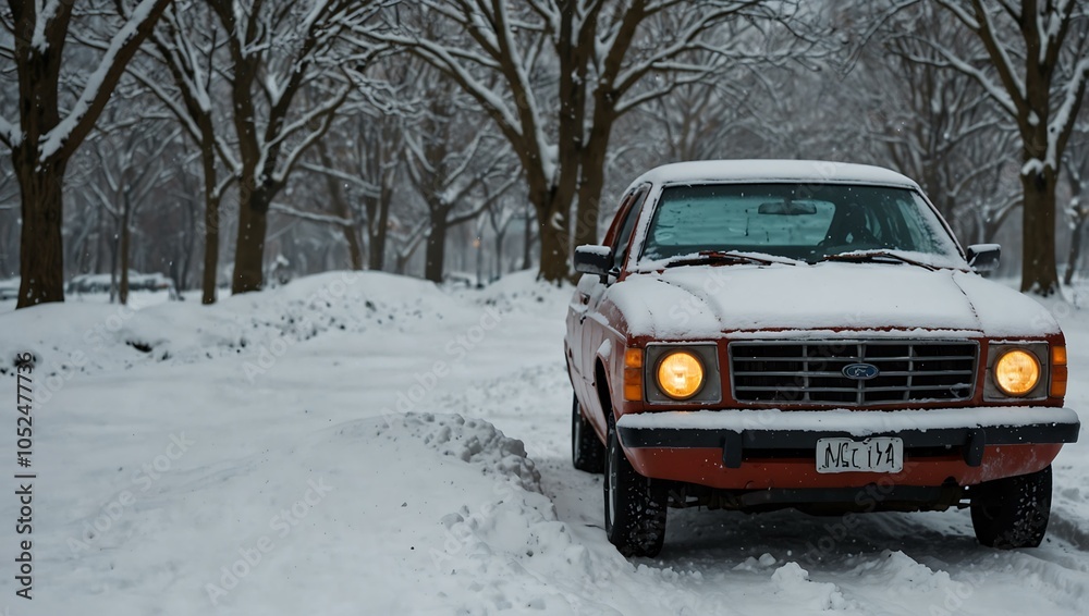 Car in snow after a morning snowfall. Car in snow after a morning snowfall.