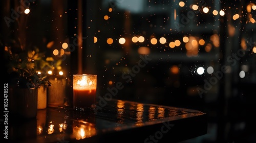 Wallpaper Mural Candlelight on a Wet Table with a View of Bokeh Lights Torontodigital.ca