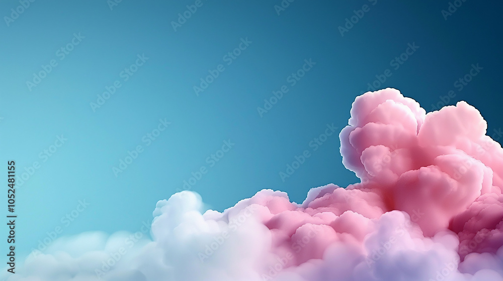 Fototapeta premium A serene sky with soft, fluffy white clouds drifting against a pastel blue backdrop, creating a calm and peaceful scene