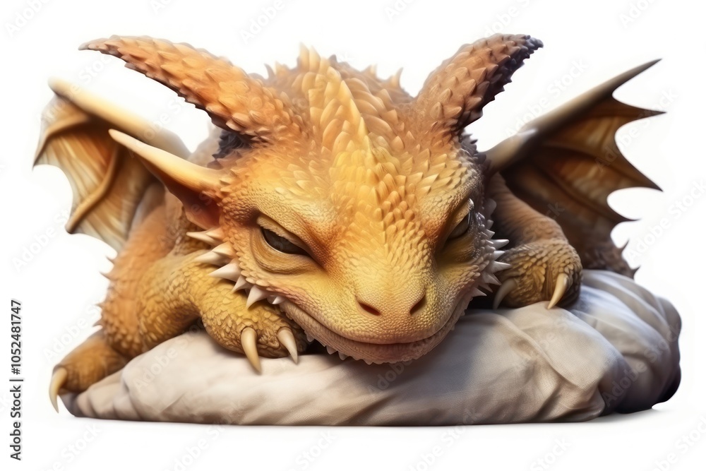 Obraz premium Sleeping baby dragon animal mythical creature white background.