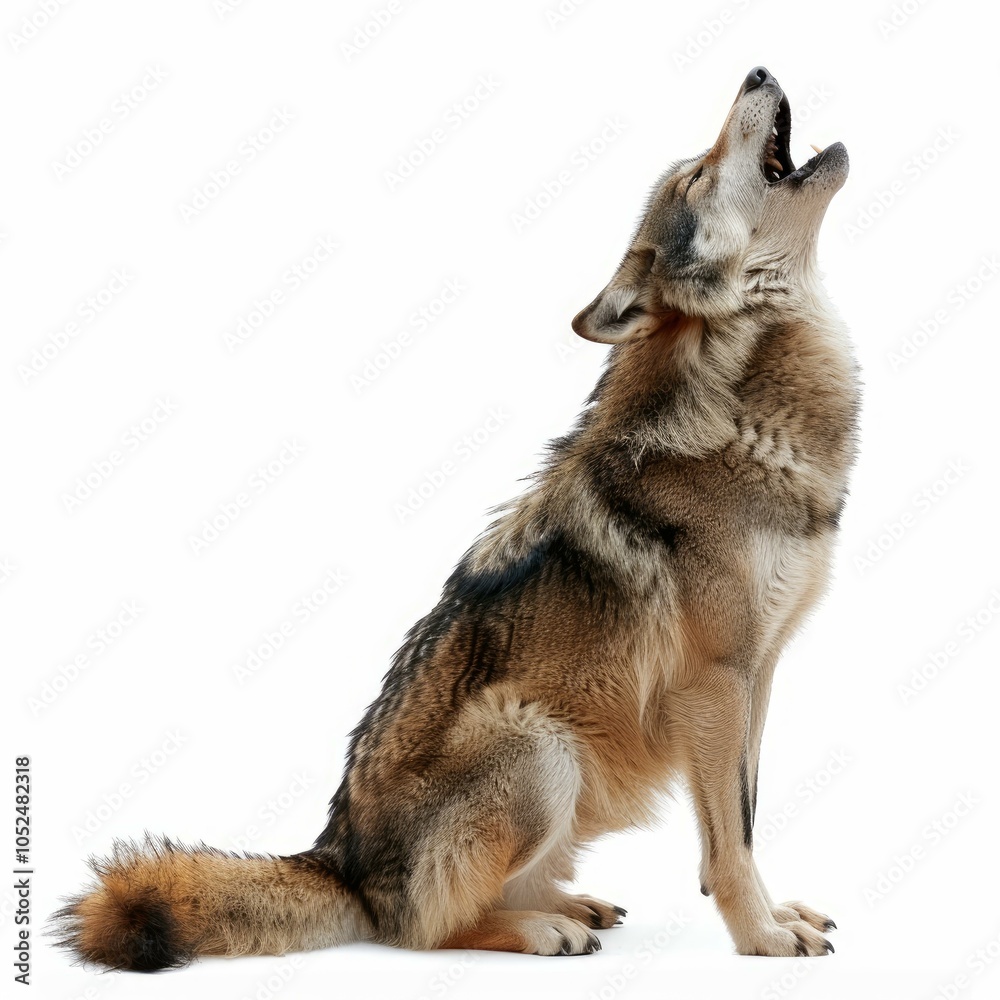 Obraz premium Studio shot of a mexican wolf howling, isolated on a white background