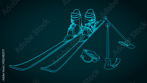 Skiing equipment set illustration