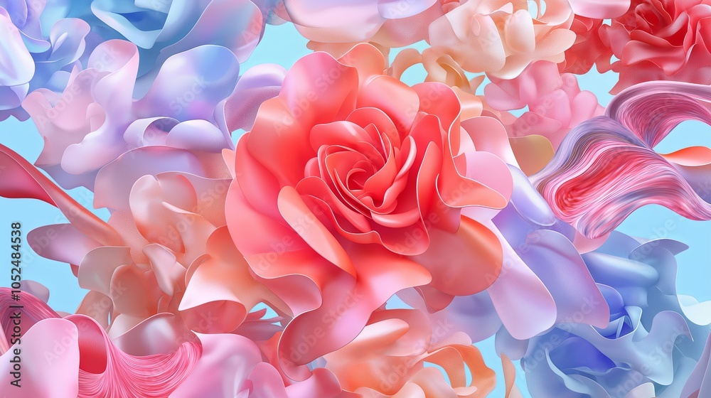 Obraz premium Turquoise transitioning to coral with soft, blurred edges, giving a tropical, refreshing effect