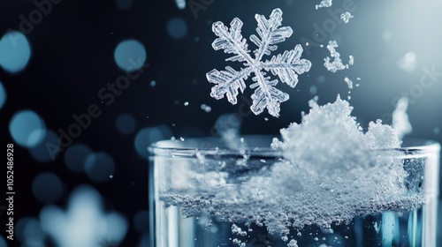 High-speed image of crystallization in a beaker, with snowflake-like structures forming--perfect for science documentaries or academic papers.