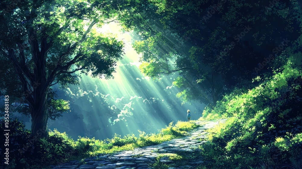 Obraz premium Light rays through the trees in a forest